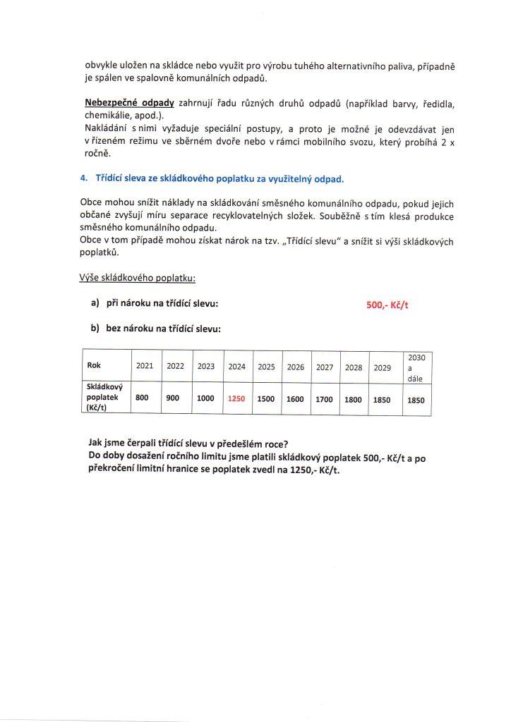 Informace občanům o komunálních odpadech dle § 60, odst. 4 zákona o odpadech 541/2020 Sb. za rok 2024 v obci/městě/městysi: Obec Źdánice