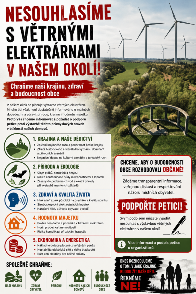 leták - nesouhlas s větrnými elektrárnámi v našem okolí